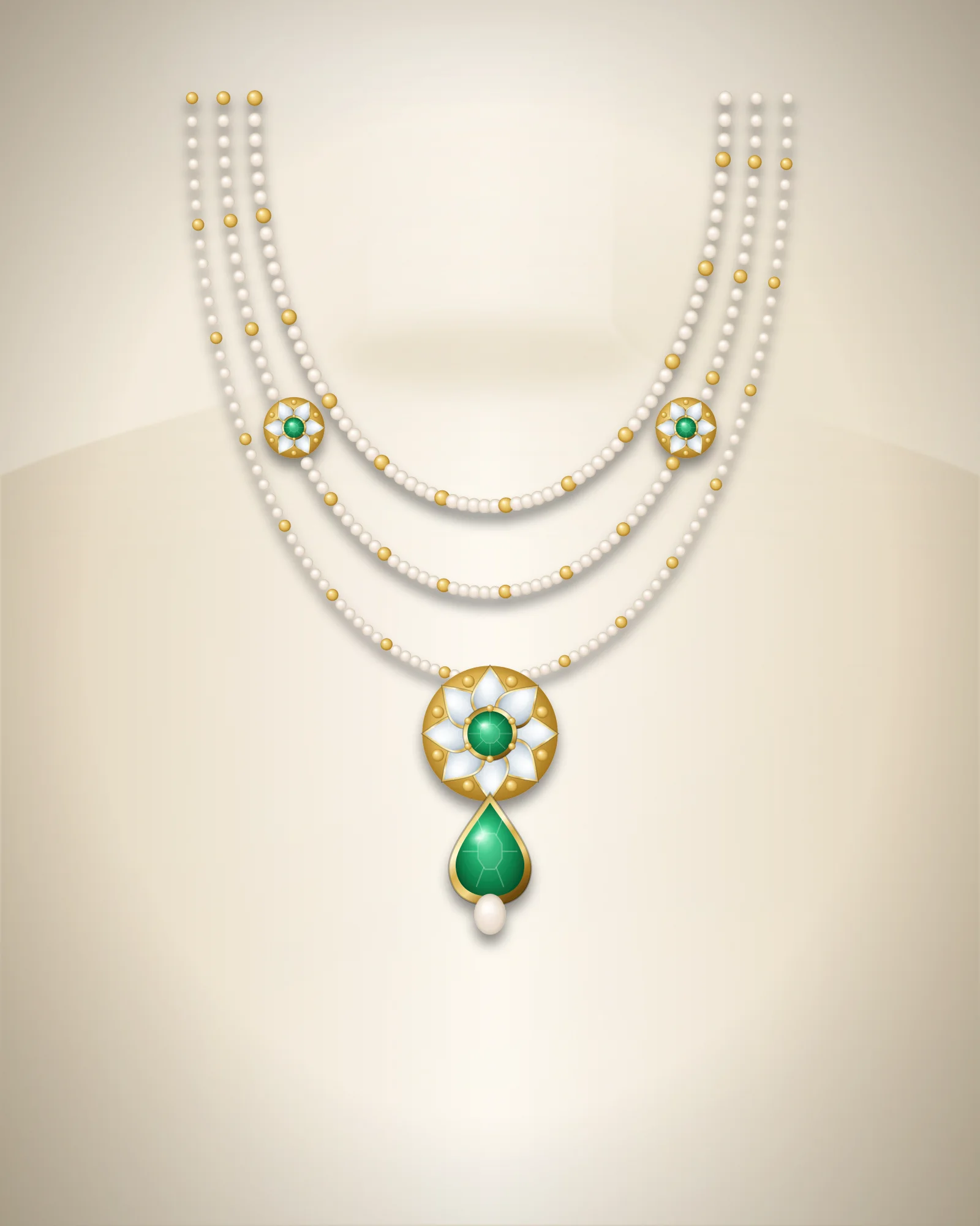 Shahi Three-Line Pearl Haar — long necklace by Jay Chamunda Imitation